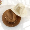Wide-brimmed top hat, pearl sun hat, summer hat for women, Korean version, vacation and outing, beach hat, sun protection and shade hat details Picture